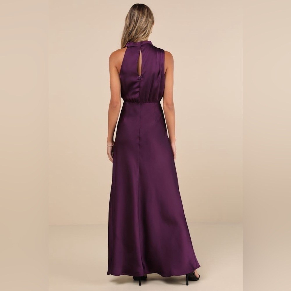 LULU’S Distinctive Charm Purple Satin Asymmetrical Maxi Dress - Picture 3 of 5